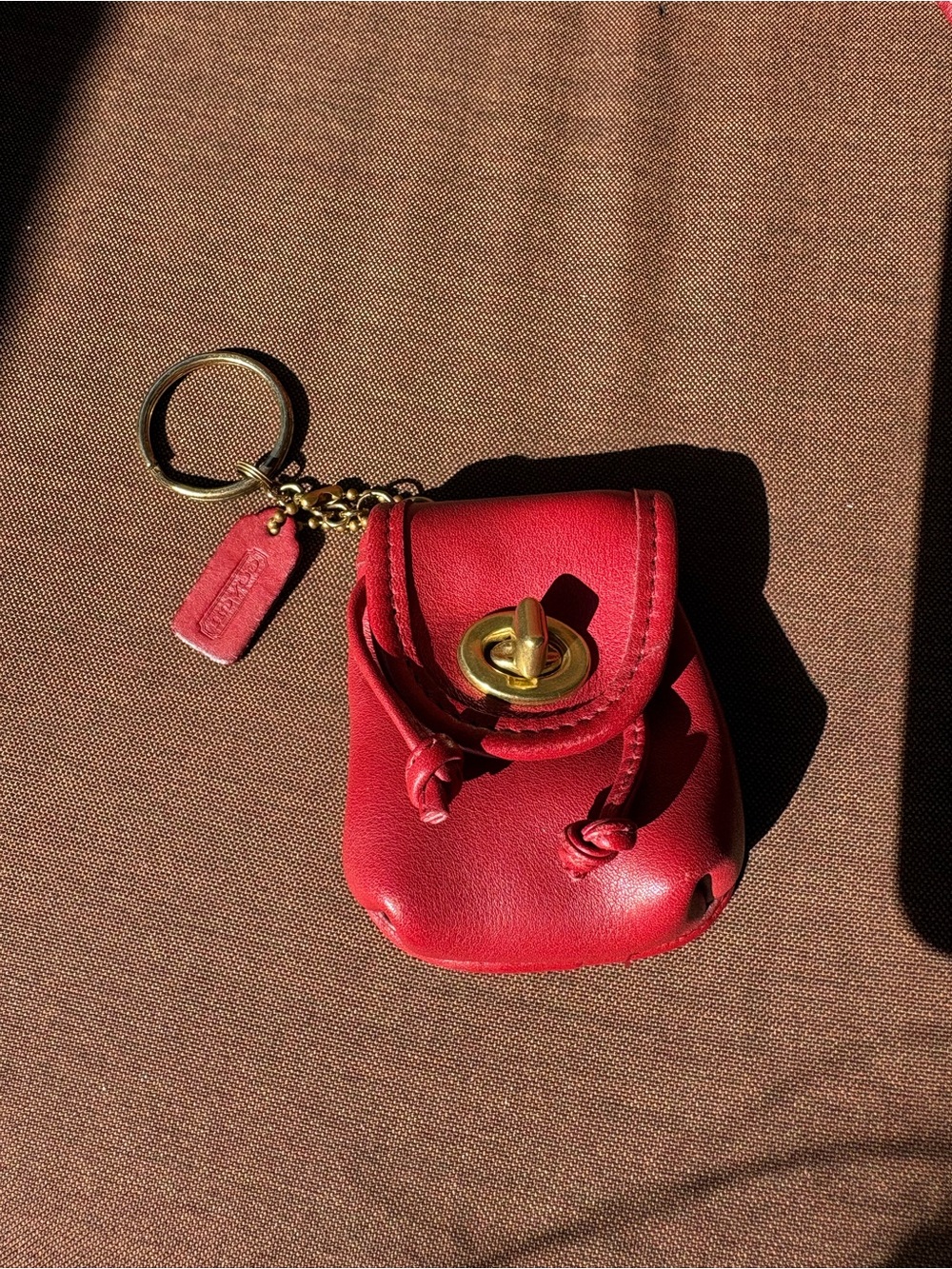 Coach red vintage daypack key fob